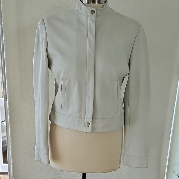 Jones New York Leather Cream Stand Collar Blazer - Picture 1 of 14